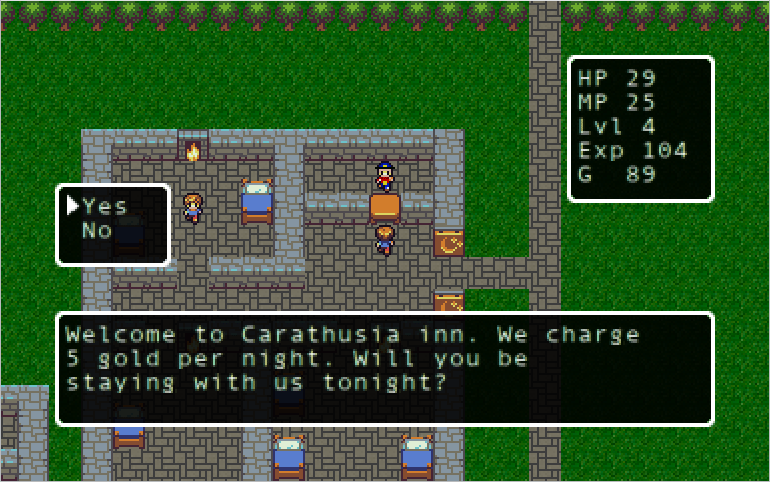 Screenshot of Narthenian game with an innkeeper greeting the player